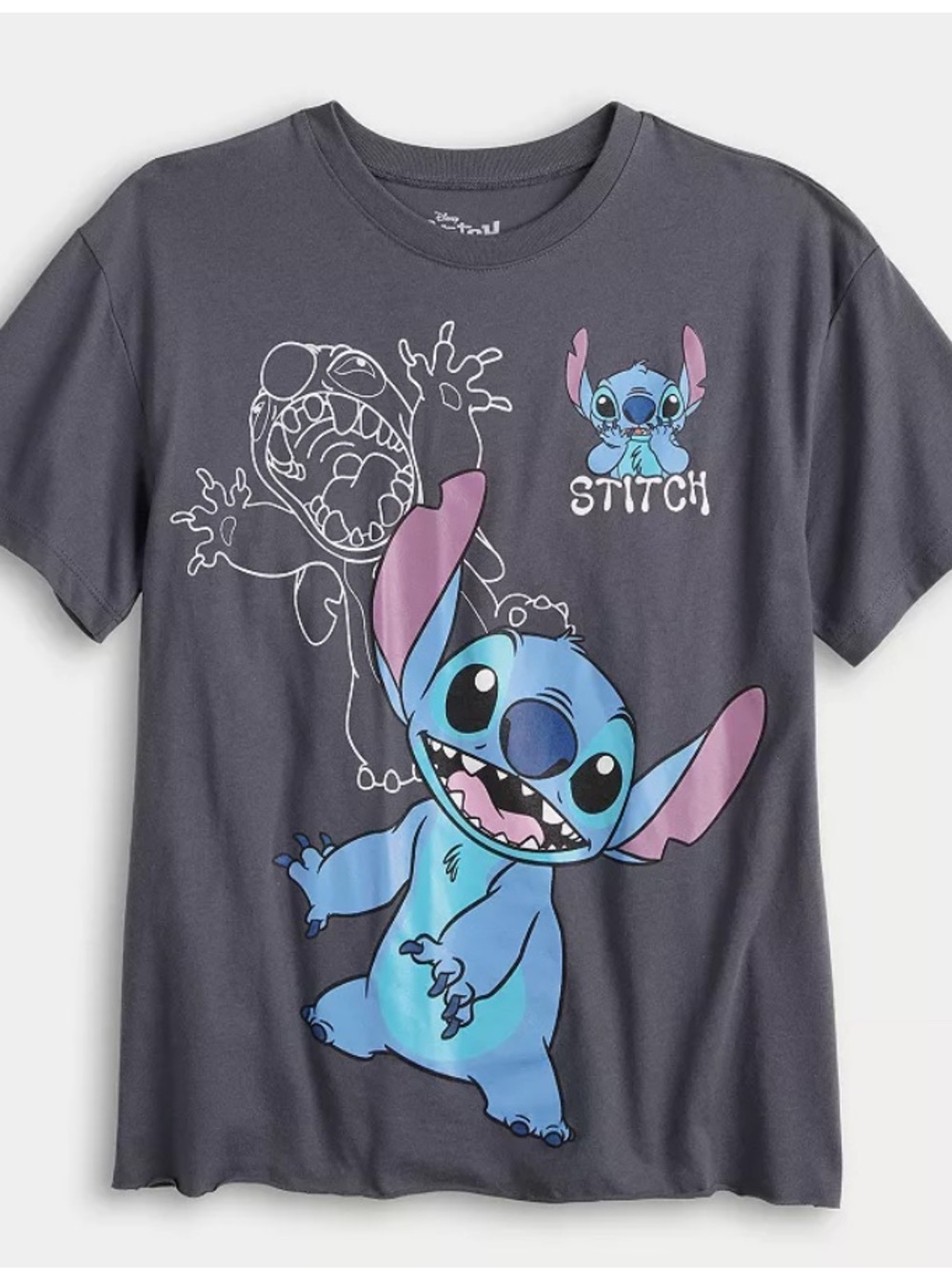 Kohl's Charcoal Tee with Blue & Pink Stitch Graphic